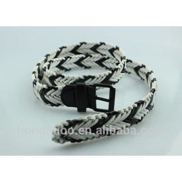 Black and white mixed pu hand knitted leather belts for man